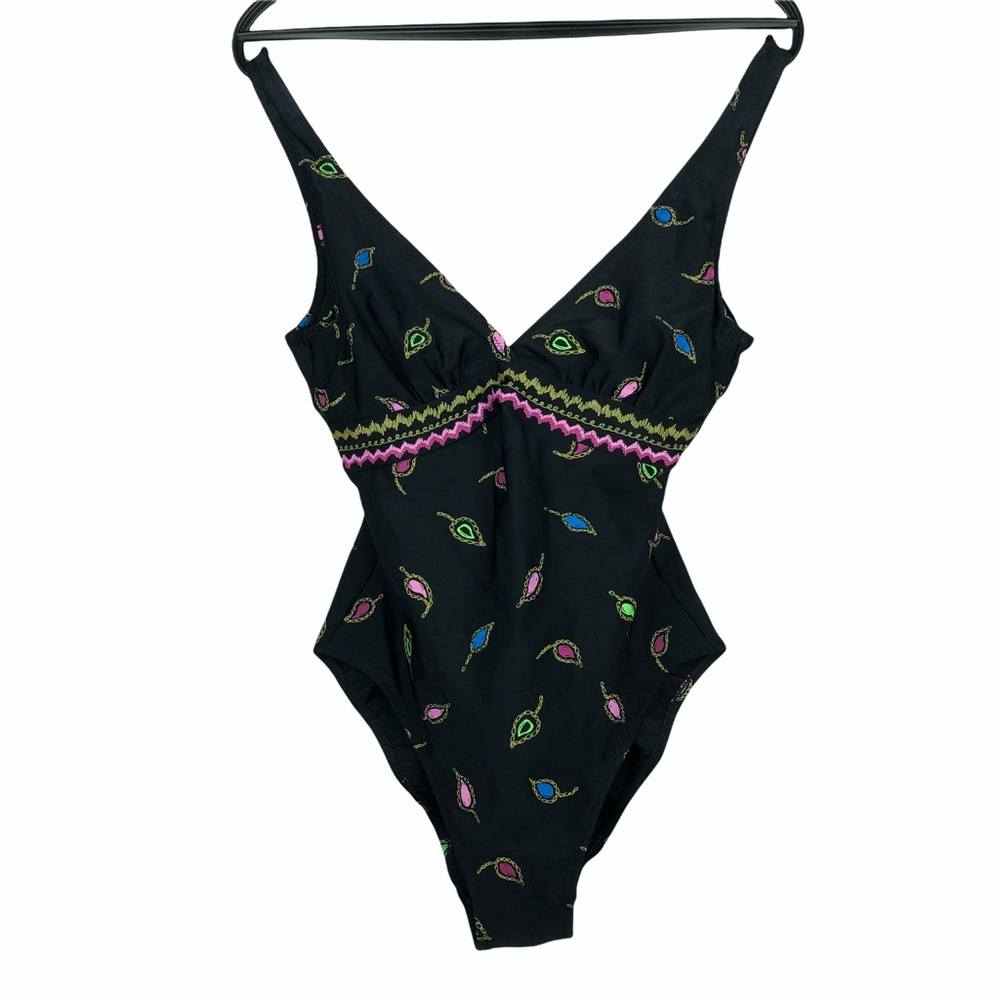 Gottex Vintage 80s 90s Black Print Swimsuit 8